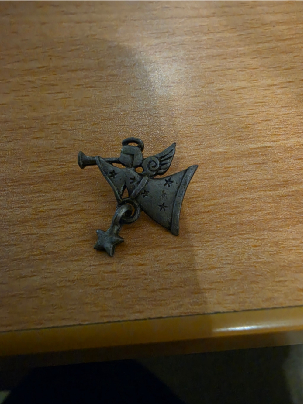 Vintage JJ Jonette Angel Brooch Pin Dangling Star Signed JJ Pewter Tone